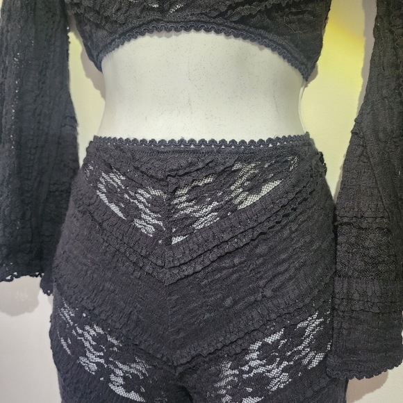Charo Ruiz Ibiza galit paneled stretch-lace and gauze Black Pants Size Small - Picture 5 of 9